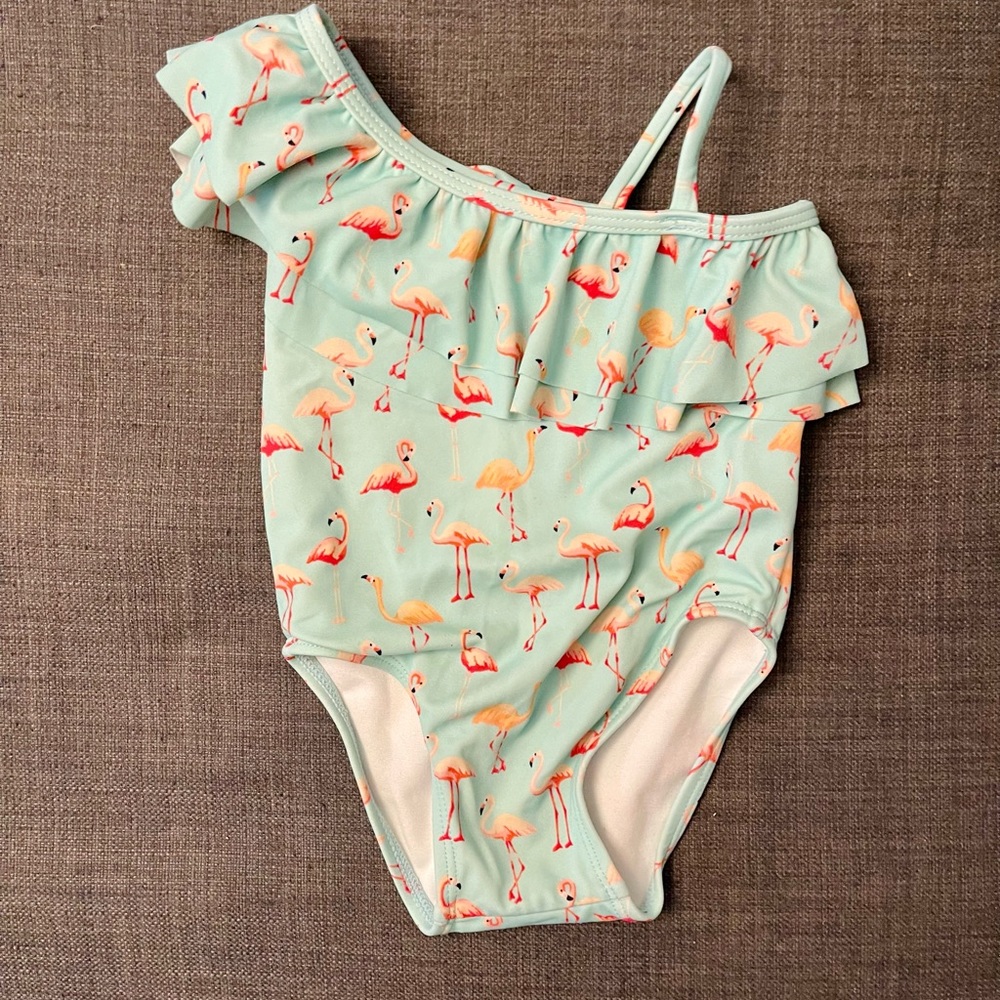 Janie and Jack Flamingo Cold Shoulder Swimsuit